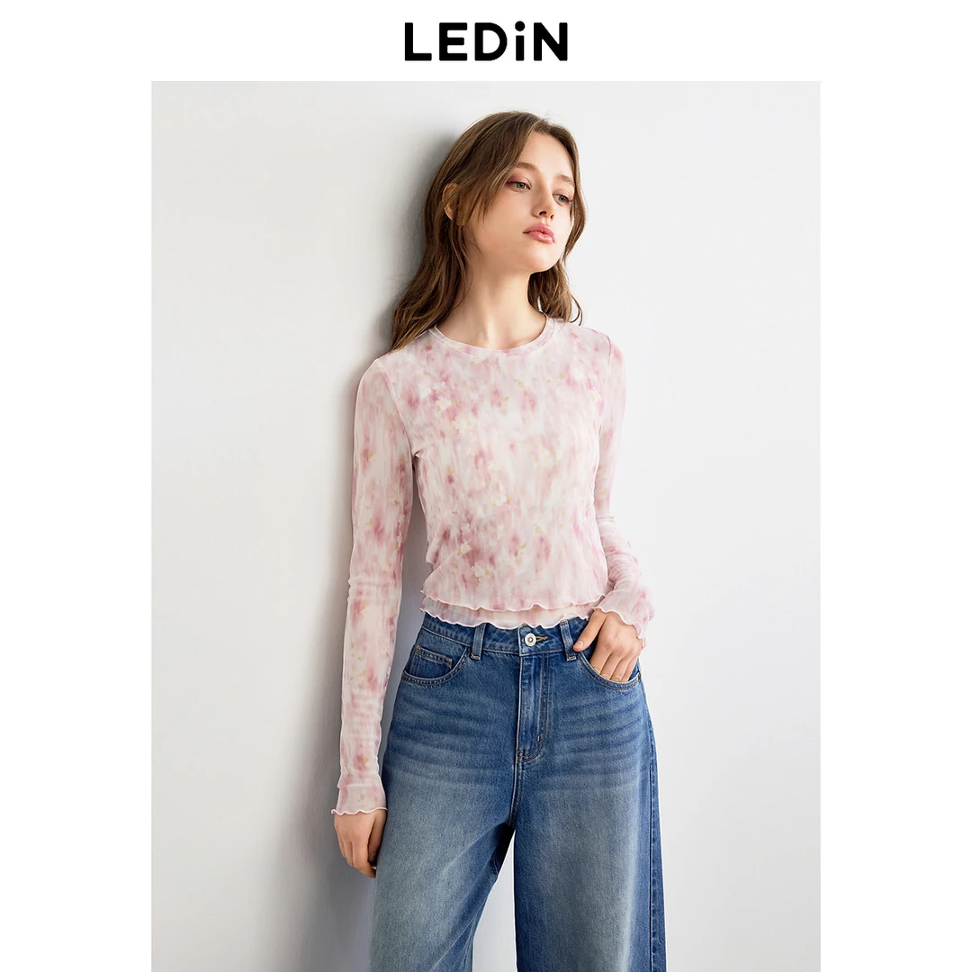 乐町花卉温柔长袖T恤1183