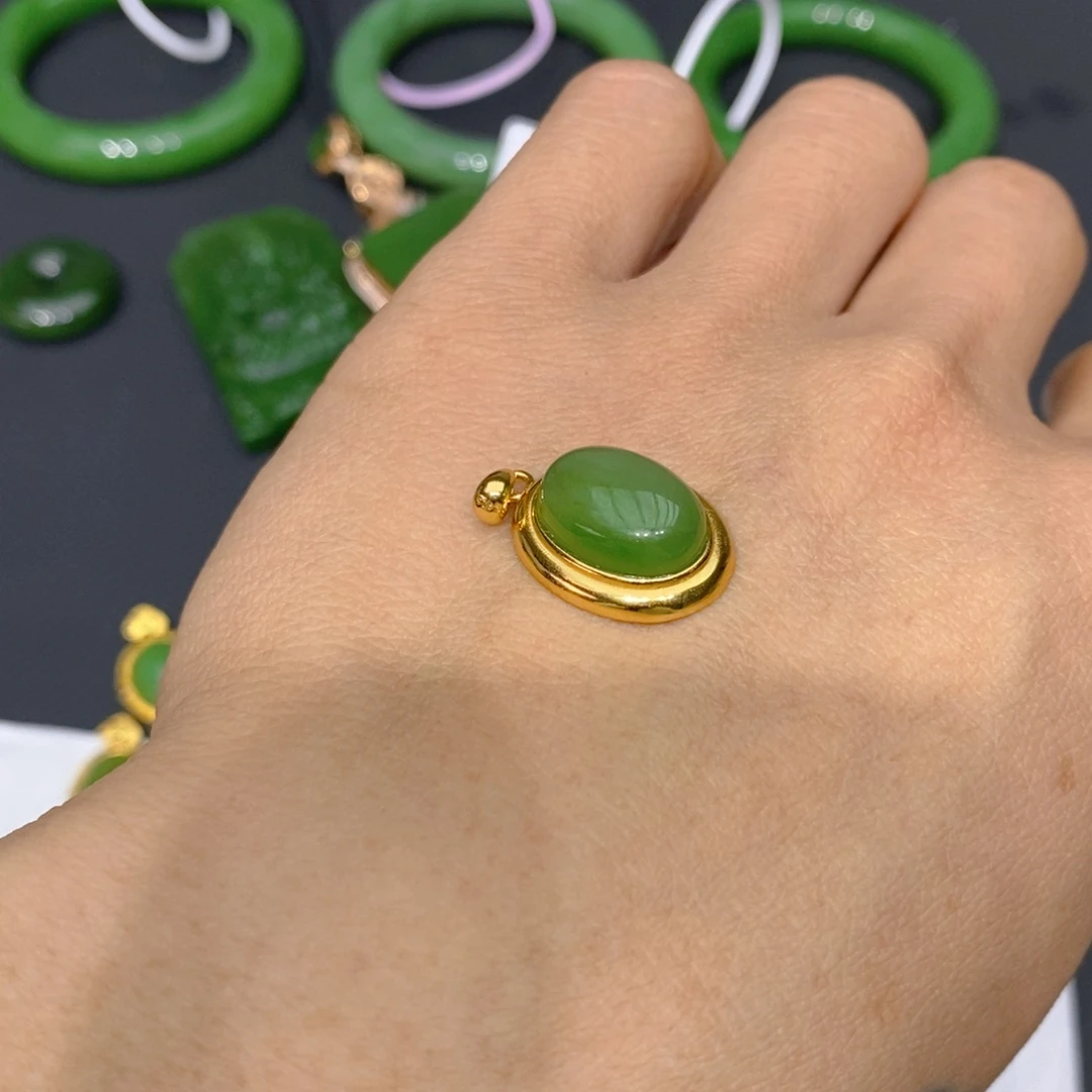 和田玉（碧玉）手链银S925镀金镶嵌