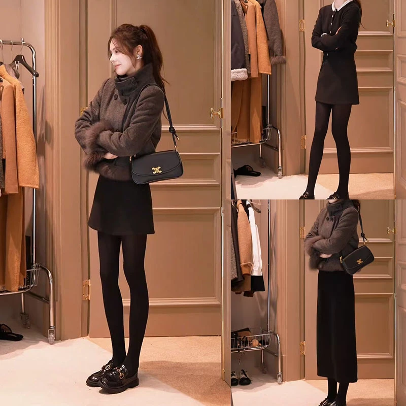 秋冬季搭配一整套时尚今年流行显瘦长袖气质外套百搭短裙三件套