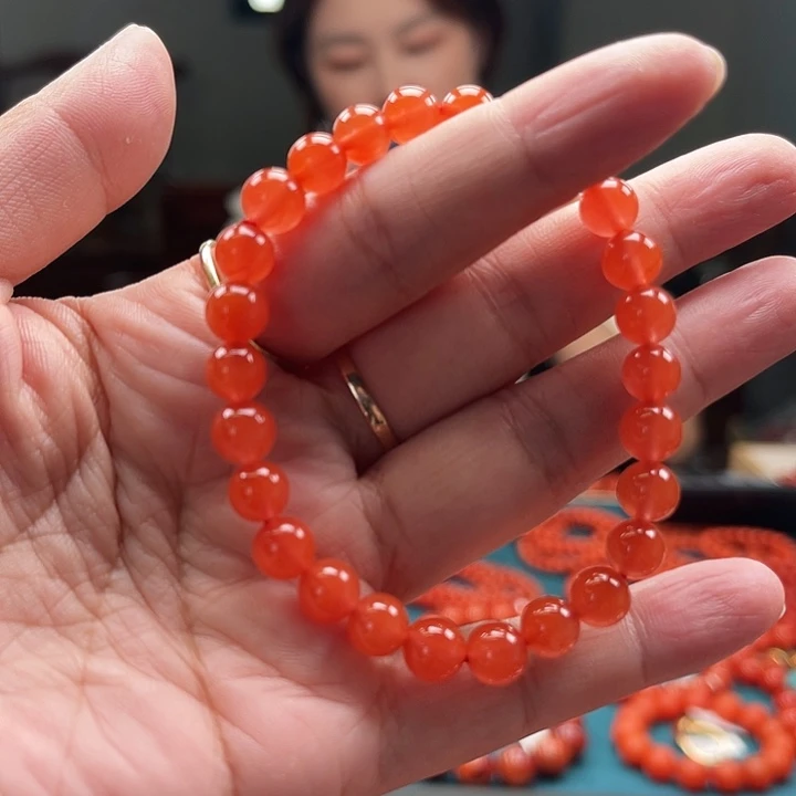 南红玛瑙未镶嵌保山冷水河柿子红7mm