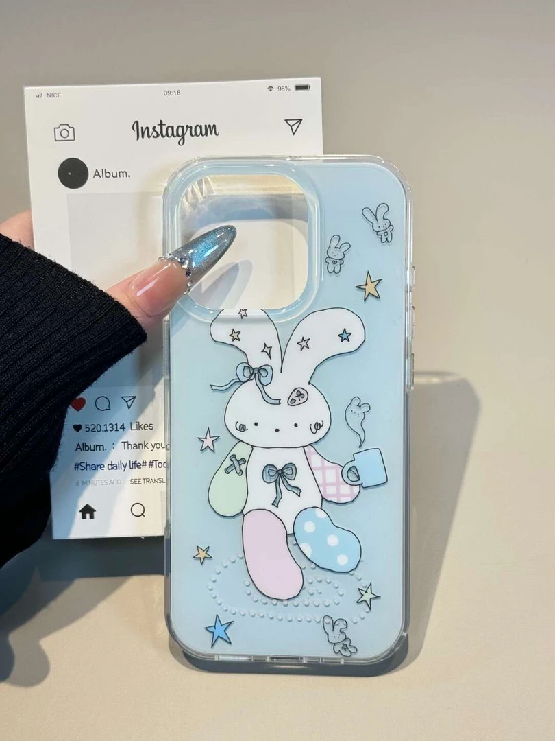 IMD星星彩色兔子适用iphone16苹果15果冻手机壳小米OPPOVIVO荣耀