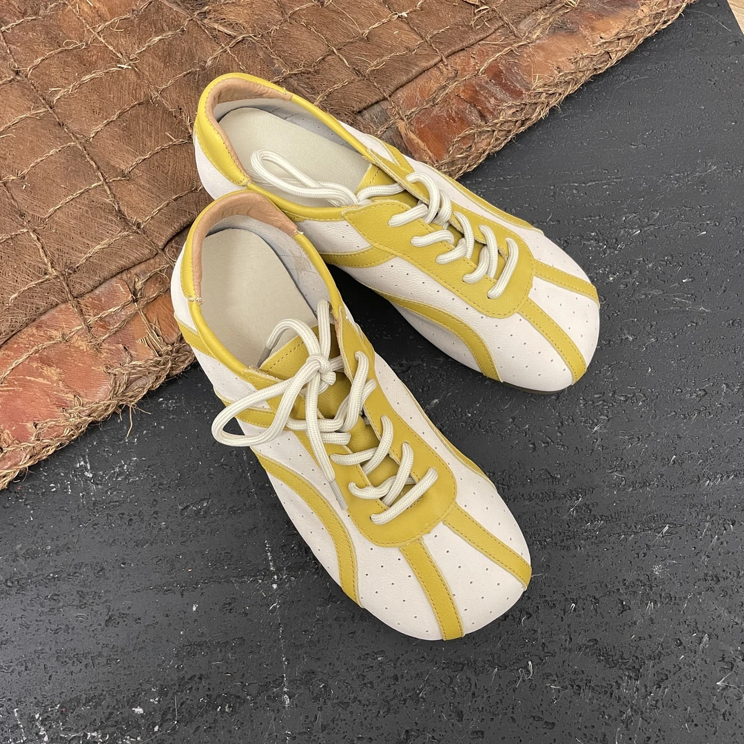 拙手作2025新款头层牛皮系带时尚百搭洞洞透气舒适单鞋女鞋平底