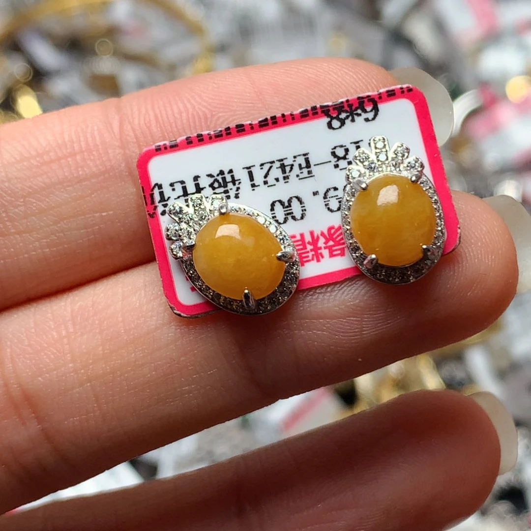 翡翠戒指银S925镶嵌天然翡翠耳饰