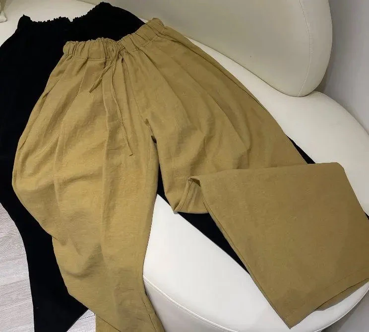 欧洲站早秋新款裤子女宽松直筒松紧腰系带抽绳薄款休闲裤女潮