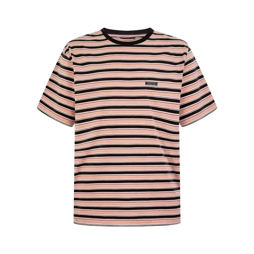 时尚潮流质感夏季简约横条纹休闲短袖-YY