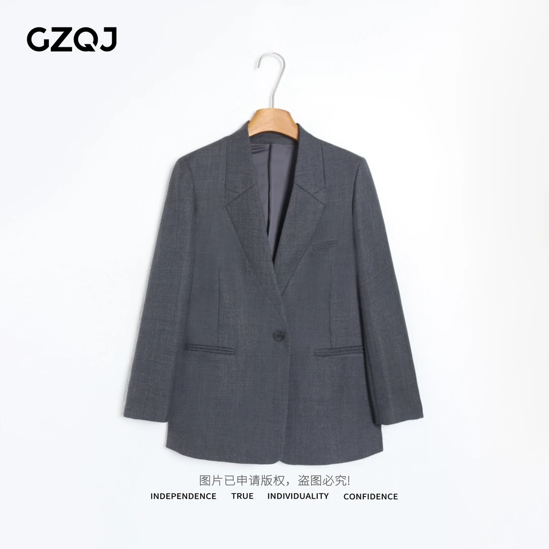 老琴私服【典雅灰韵】100精纺羊毛轻职风显瘦阔挺西装外套女士35282