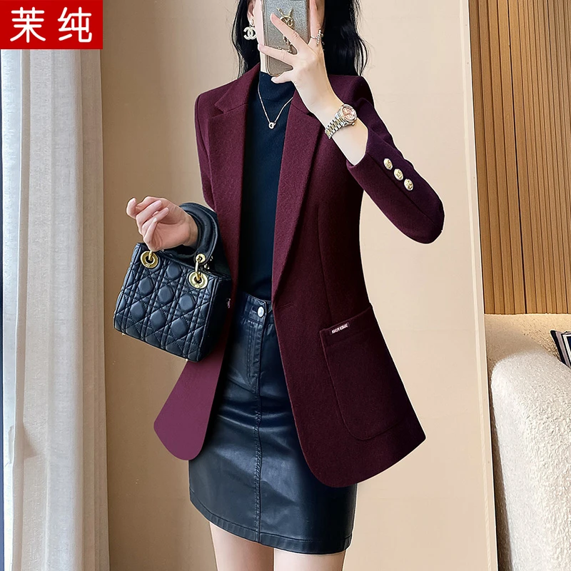 毛呢外套女2026正流行红色小个子呢子上衣巨好看的秋冬加厚小西装