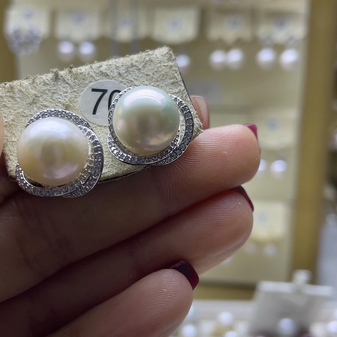 淡水珍珠耳饰银S925镶嵌