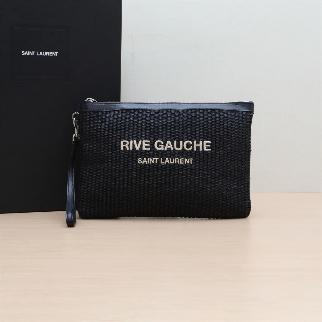 95新 YSL/圣罗兰 编织 手拿包 黑色 草编 P244379186