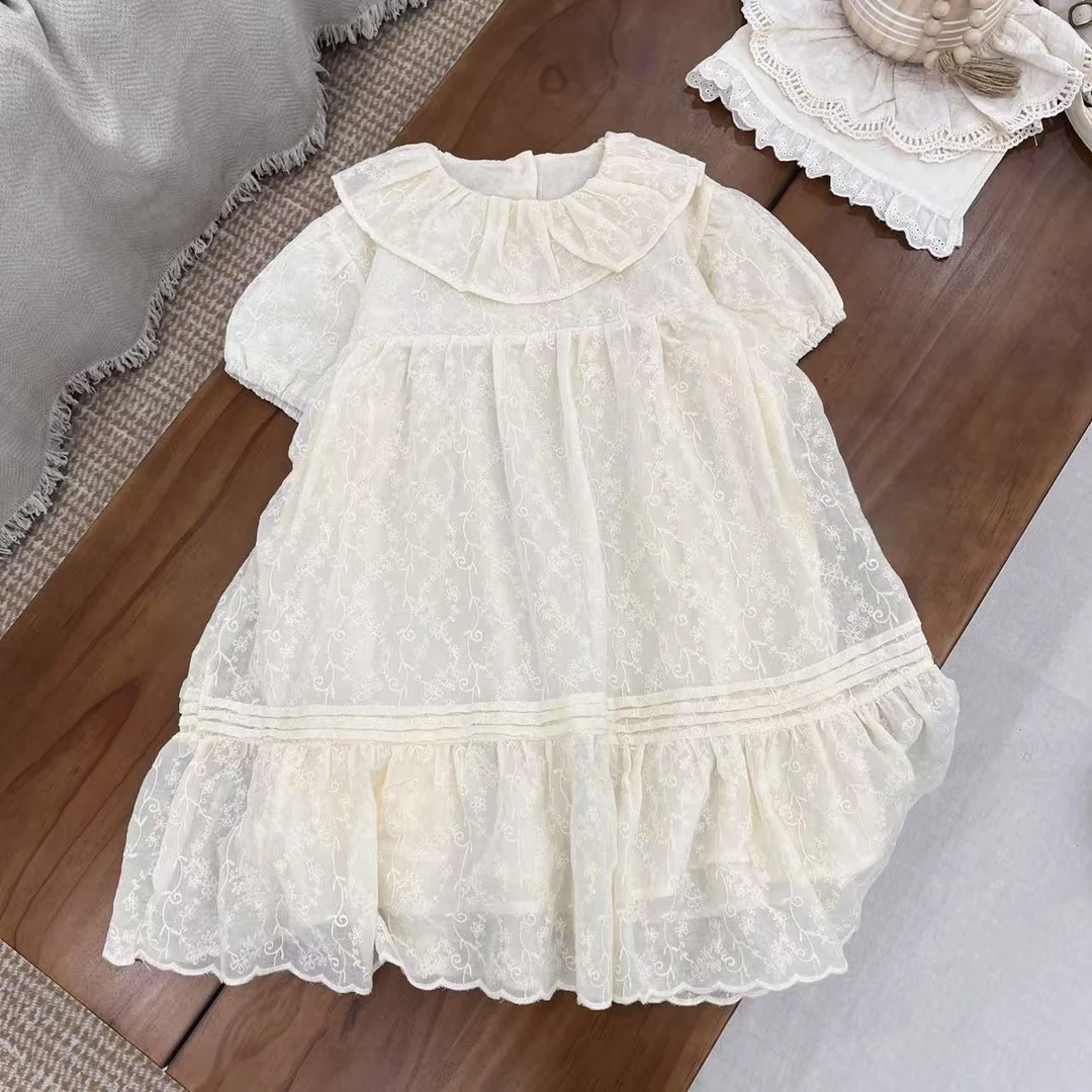 〖姐姐家〗2025夏款儿童萌娃穿搭满印绣花翻领连衣裙bt205