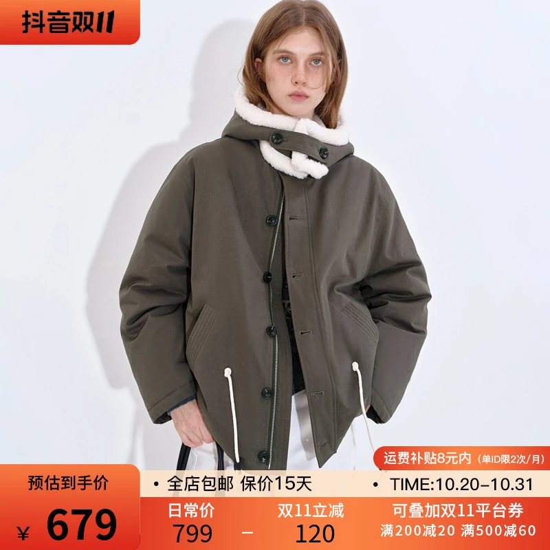 10.31上新 范洛Fano "连帽毛毛撞色" 宽松短款抽绳羽绒服FD25Y015