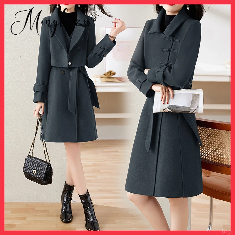 2025毛呢加厚裙子套装两件套时尚洋气新款打底减龄秋冬季连衣裙女