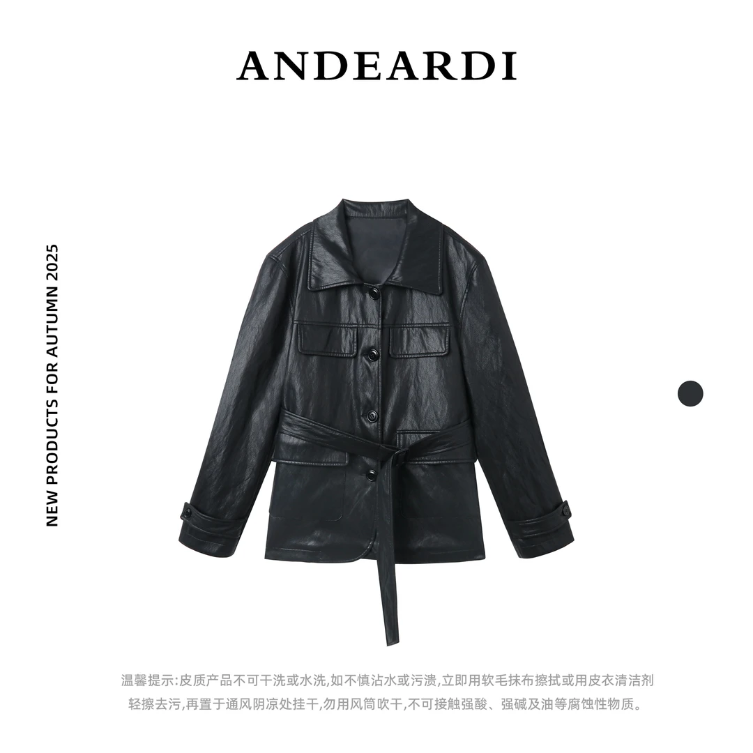 ANDEARDI外套秋季宽松常规时尚秋冬皮衣轻职风通风千金风绗缝