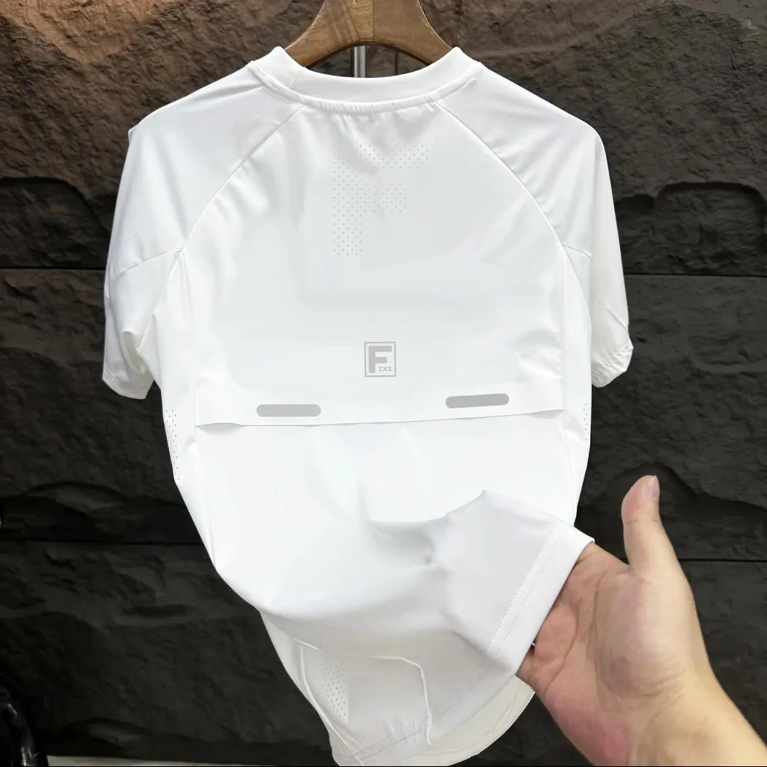 新品蓝色拼接夏季速干衣服洋气爆款男女宝同款T恤