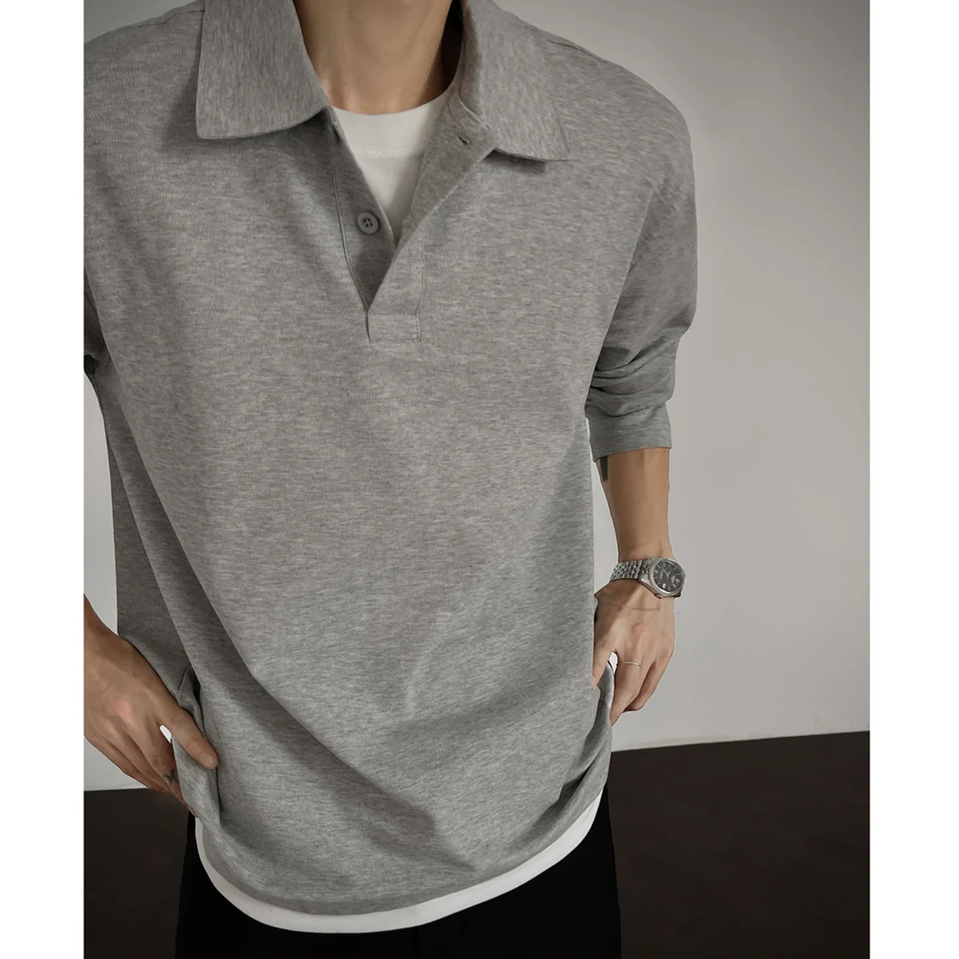 珠地棉假两件POLO衫卫衣男女秋季新款纯色翻领休闲潮流上衣打底衫