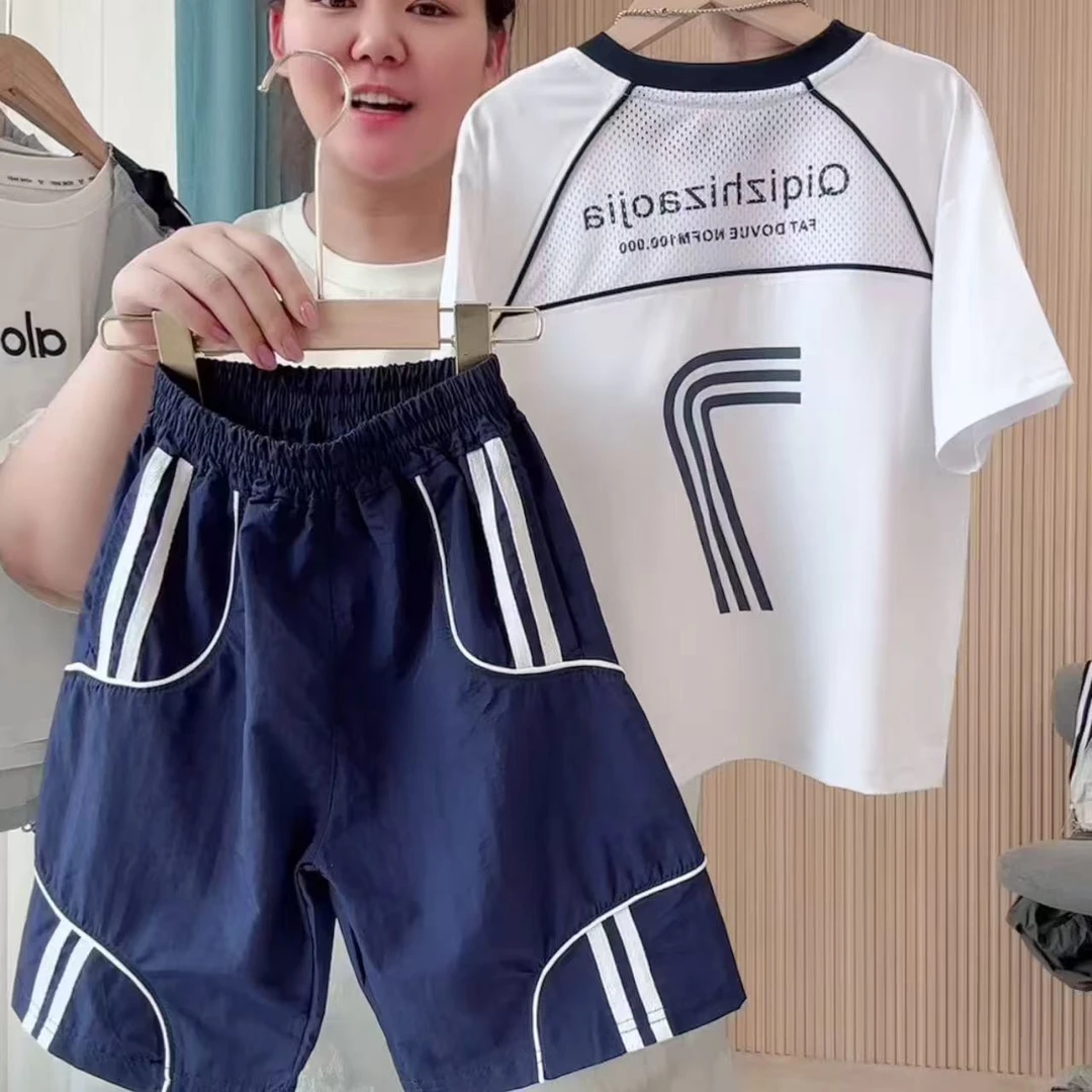 男童夏装套装2025新款中大童男孩速干套装童装男大童12-15岁新款
