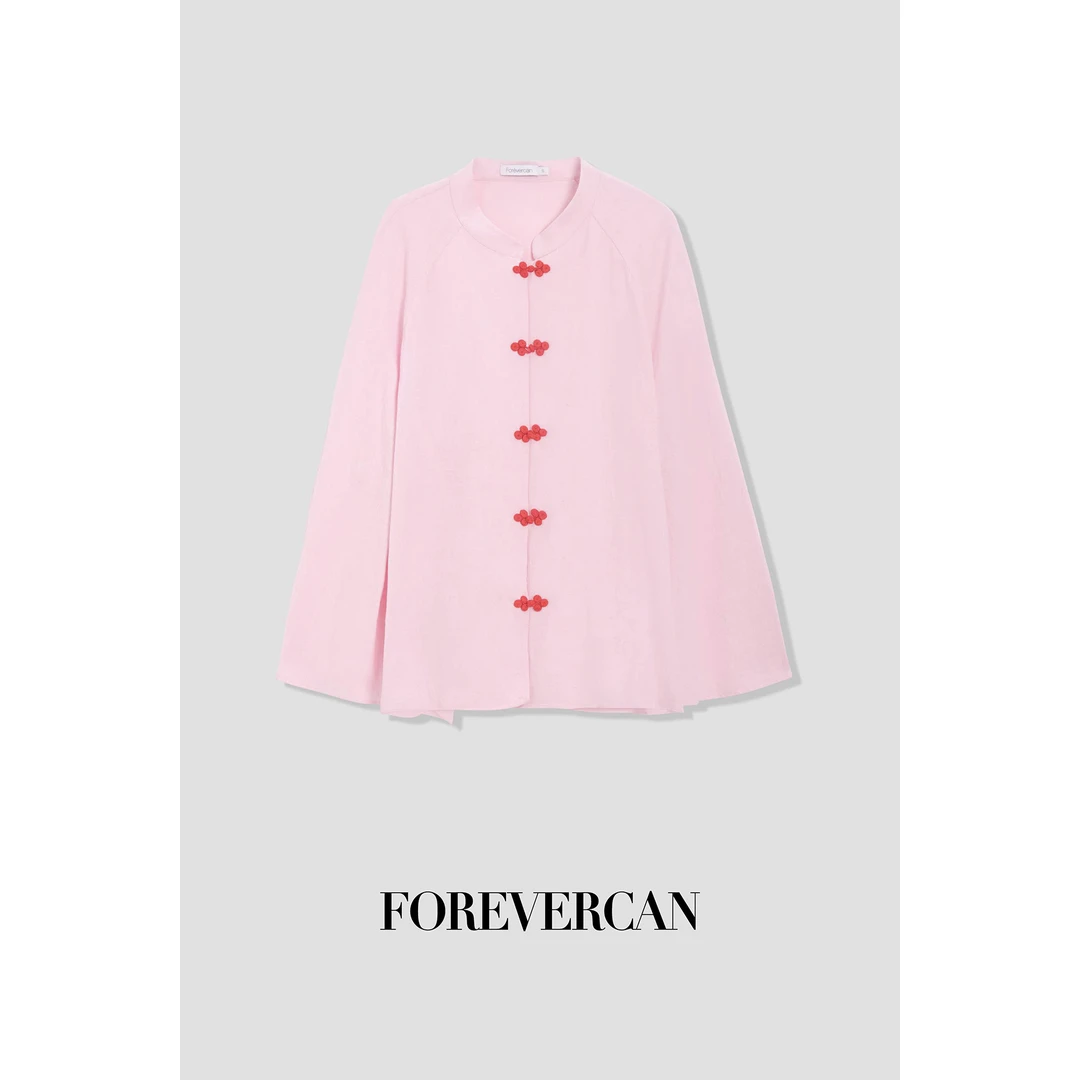 FOREVERCAN“桃倦语”新中式手工三耳结扣亚麻长袖开衫上衣 ST21823