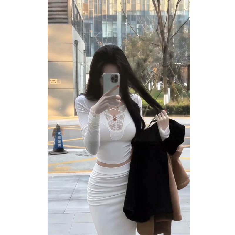 2026春季新款时尚高级感绑带上衣配显瘦高腰半身裙包臀裙两件套