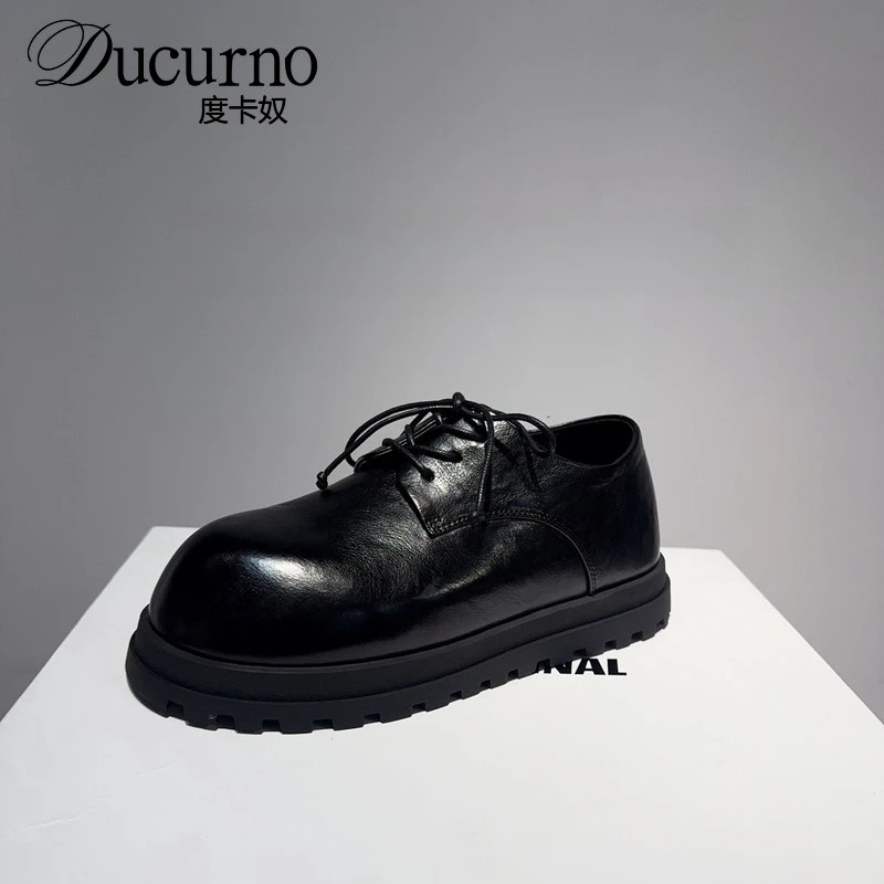 单鞋女2025新款秋季真皮时尚百搭厚底增高乐福单鞋英伦风小皮鞋女