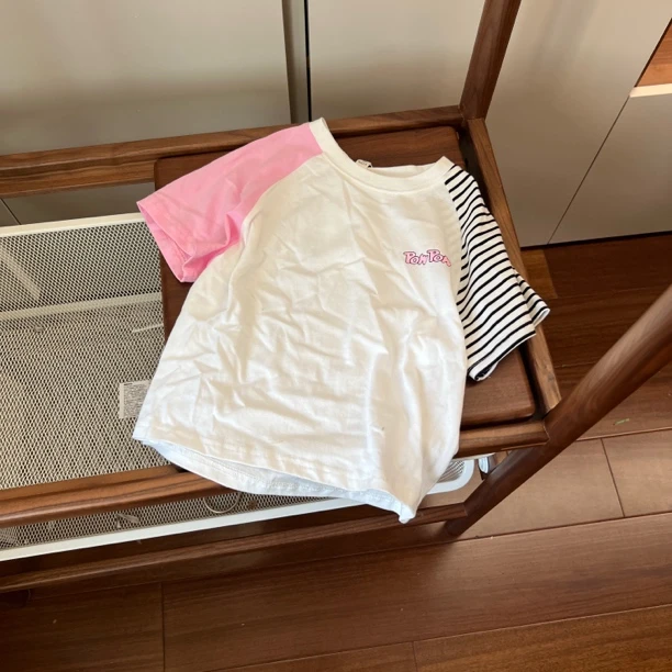 【编号J27】ZP1035-03-儿童夏季印字母POWPOW撞色短袖白色-YQN