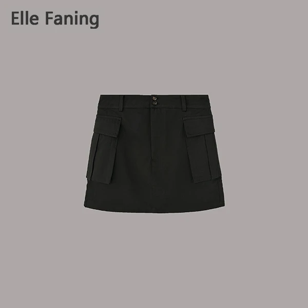 芒果优选-摩登工装高腰时尚黑色半身裙