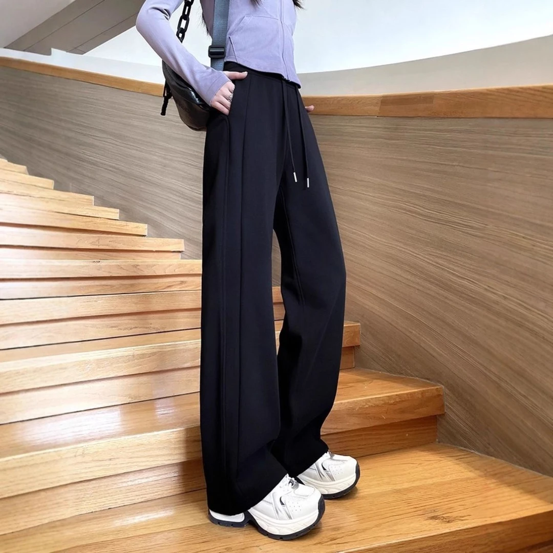 啄木鸟2025秋冬新款窄版阔腿运动裤女高腰显瘦休闲百搭保暖裤子