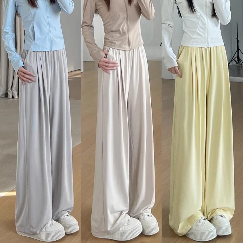 雪千羽冰丝防晒裤女夏薄款高腰垂感山本裤速干运动凉凉防蚊阔腿裤