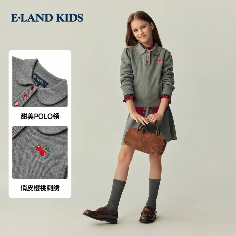 E·LAND KIDS衣恋女童套装2025年冬针织毛衣半身裙EKSKF8922B