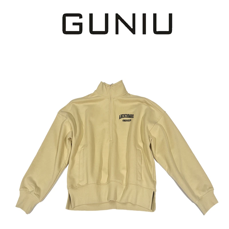 050#拉链半开立领植绒卫衣女2024新款慵懒chic外套