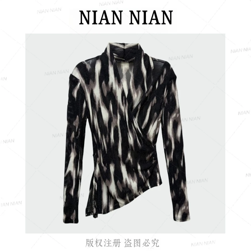 〖 墨色雾夜〗2025年年推荐秋冬季新款扎染修身交叉收腰显瘦打底衫