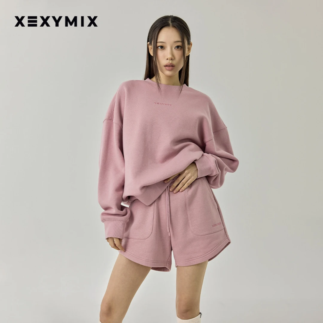 XEXYMIX女子前胸LOGO圆领运动休闲卫衣秋冬保暖套头XFK3TL1113C