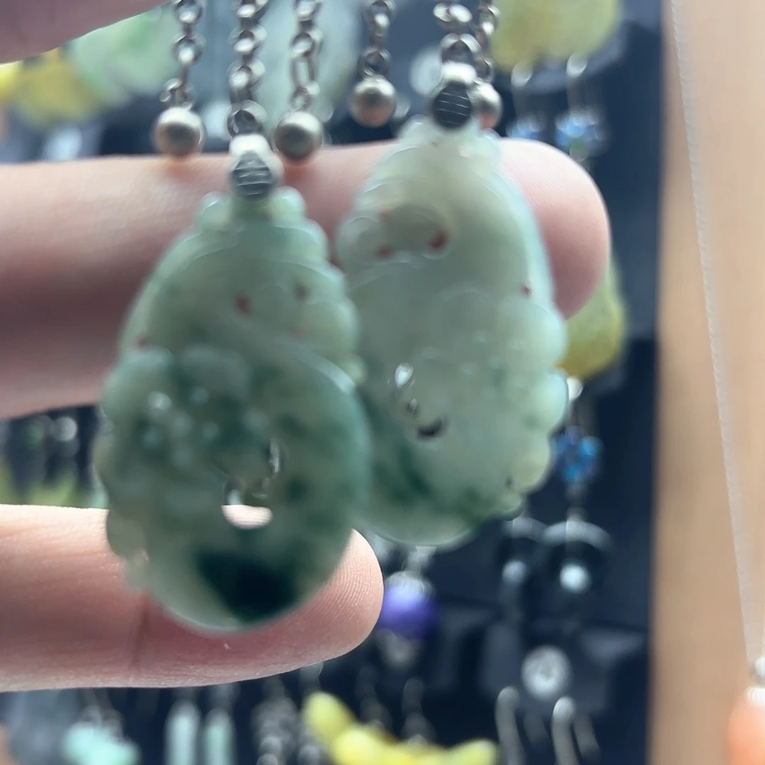 翡翠耳饰银S925镶嵌大***～