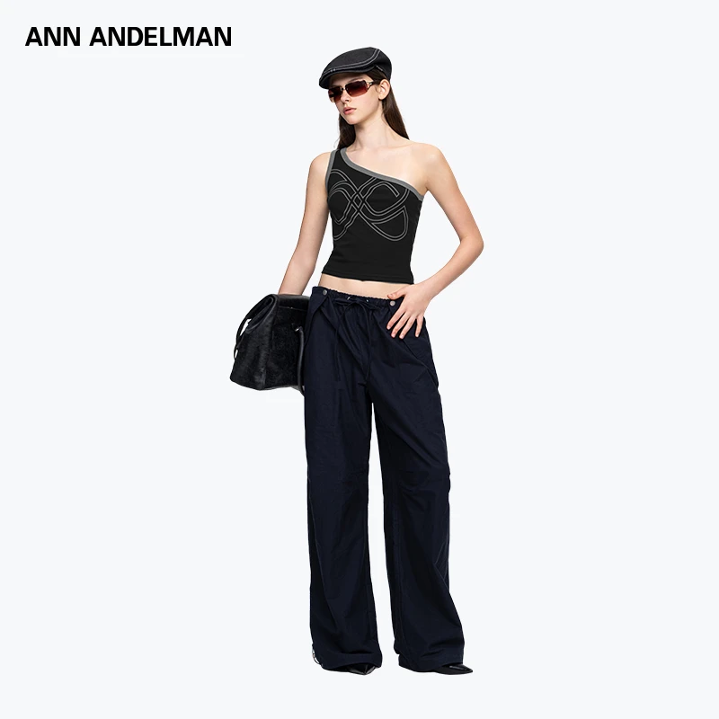 【明星同款】ANN ANDELMAN25新款纯色设计感宽松弯刀长裤休闲气球裤