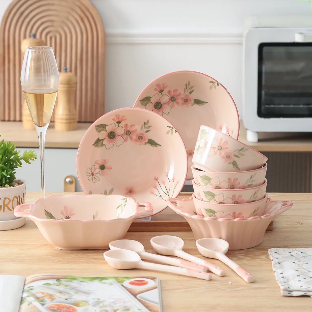 珊瑚海系列清新可爱高颜值家用陶瓷餐具米饭碗汤碗汤盘菜盘套装