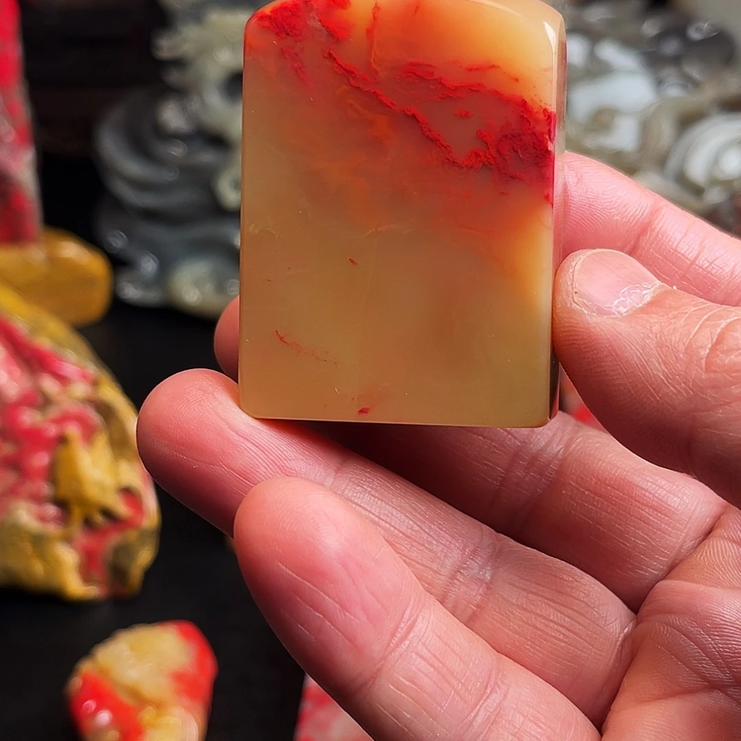 巴林石印石巴林福黄冻鸡血石印章