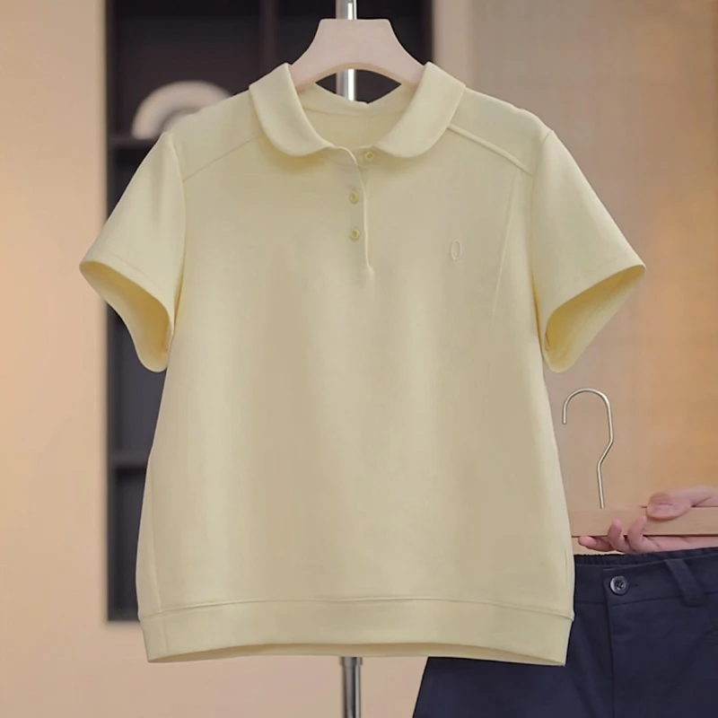 2025夏季新款女士黄色翻领正肩Polo衫时尚减龄显瘦高级感上衣