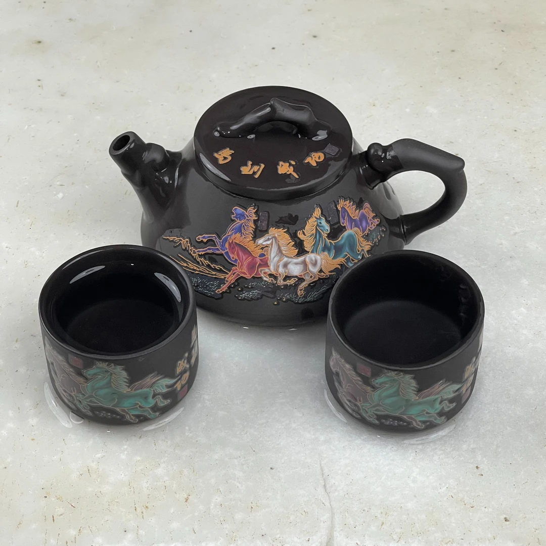 【闪购商品】马到成功深井老紫泥石瓢壶（带两杯）SPM