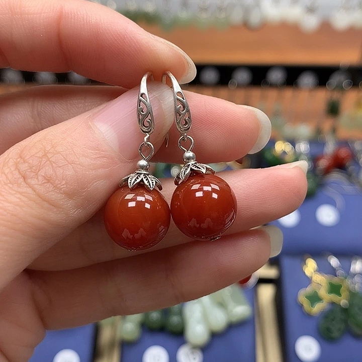 玛瑙/玉髓银S925镶嵌耳环12左右