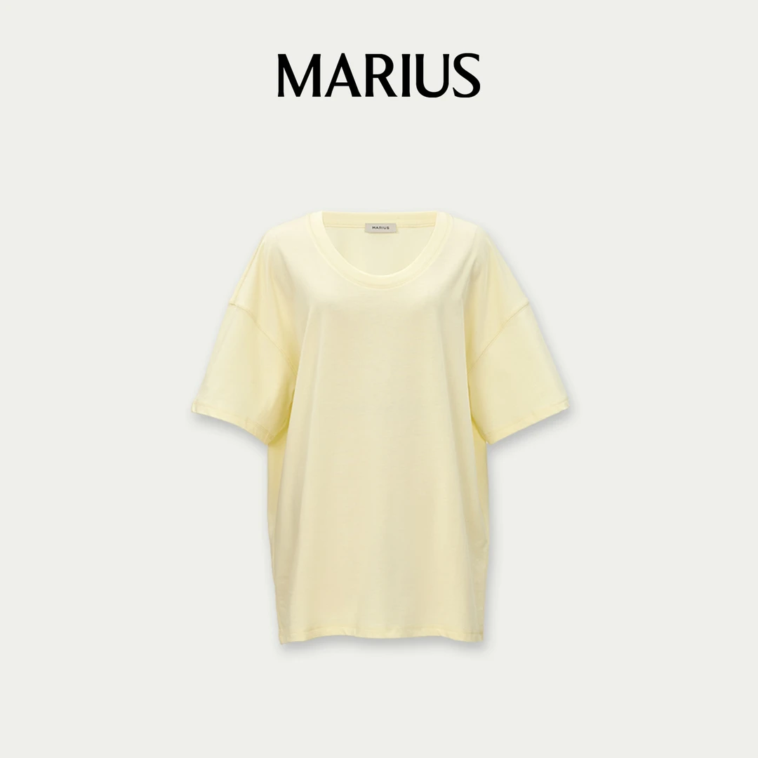 MARIUS“阔肩T”纯色圆领宽松常规短袖倒梯形T恤