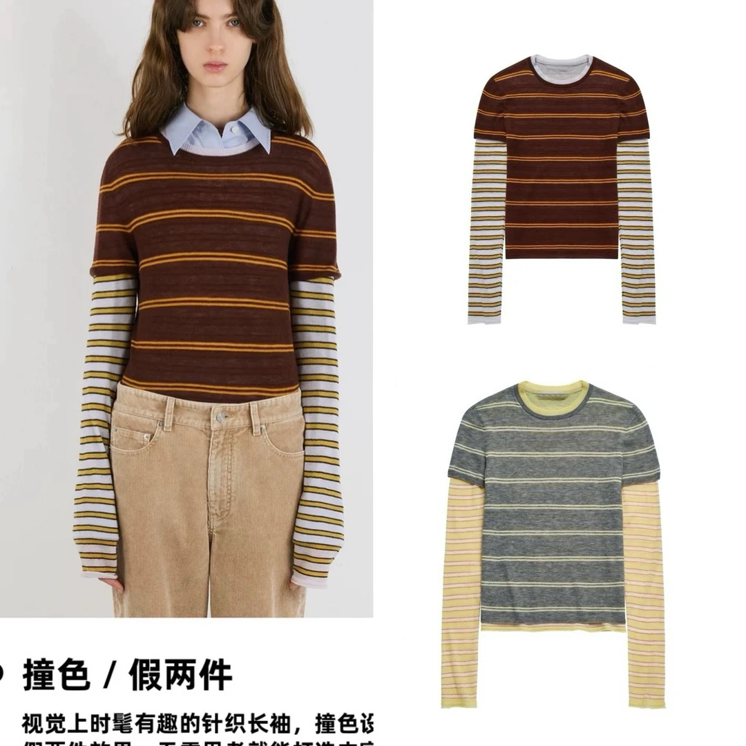 现货【水溶羊毛】IIIVI微yi 寇秋新款时髦撞色假两件针织长袖女