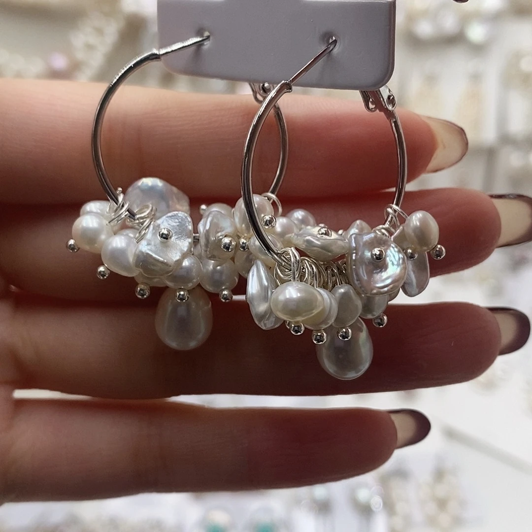 银S925镶嵌淡水珍珠耳饰