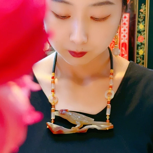 原创收藏级天然玛瑙喜上枝头个性简约设计款项链/颈链【玺儿珠宝】