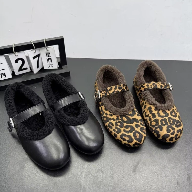 复古风加绒玛丽珍平底单鞋软底舒适保暖百搭一字带加绒休闲棉鞋