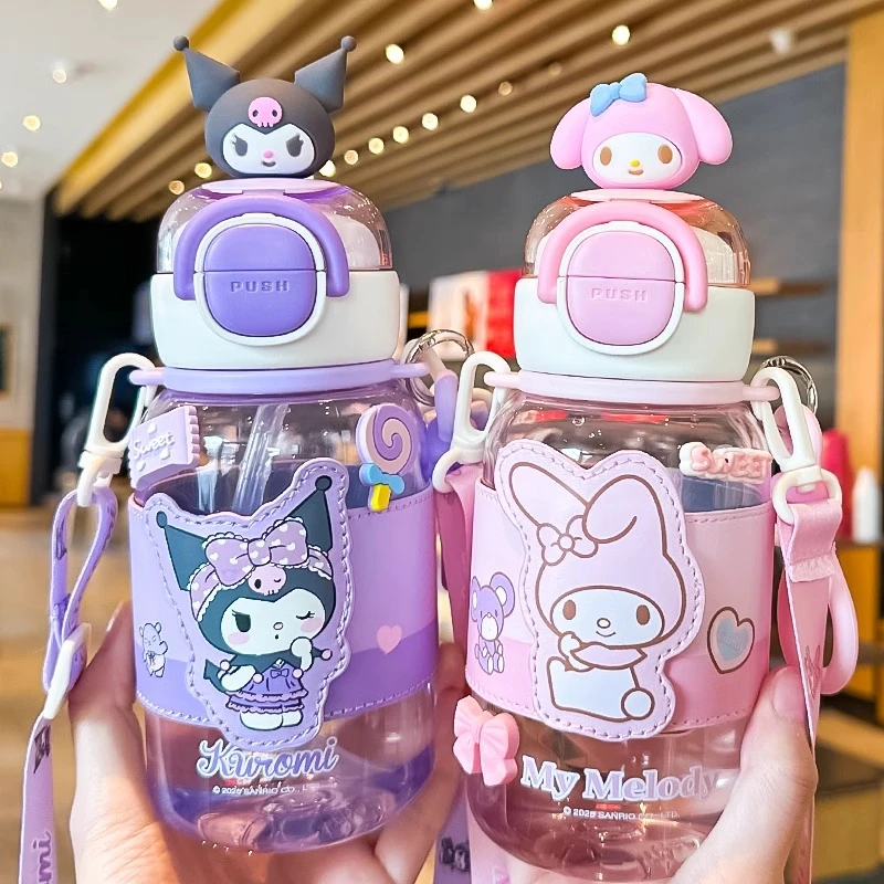 库洛米tritan水杯女孩上学专用2025新款学生夏天高颜值双饮吸管杯