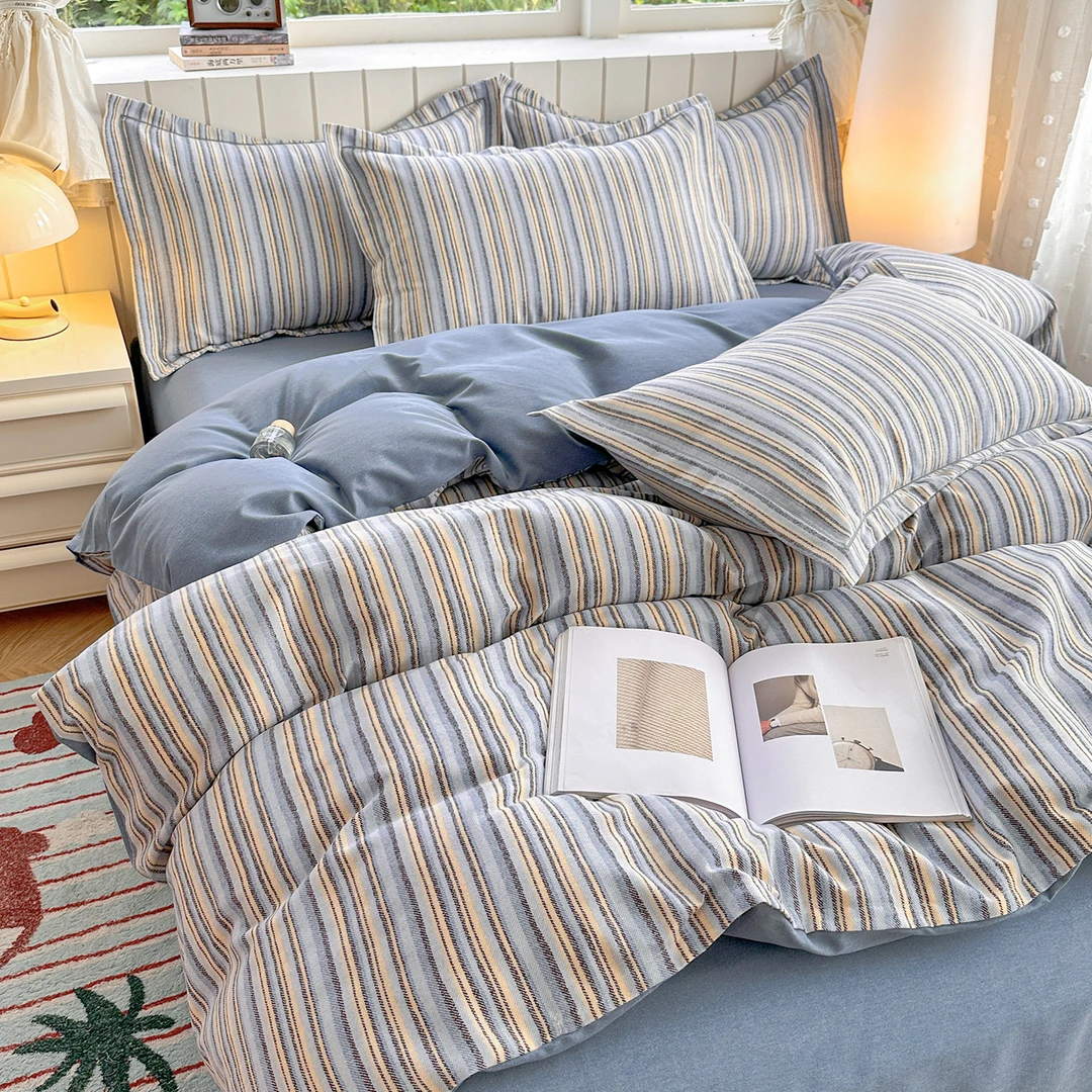 全棉四件套床上用品加厚纯斜纹简约柔软被套单人床单枕套随机裁剪