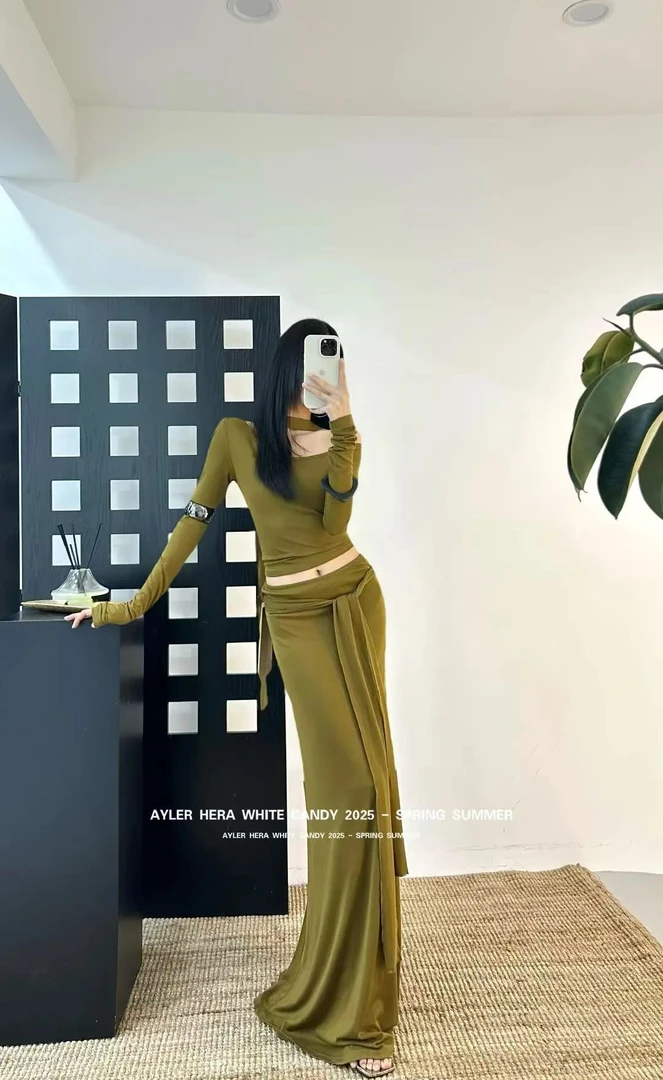 赫拉极简风绑带显瘦半身裙 W6980-1（福福）