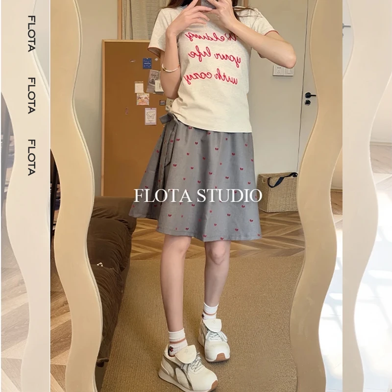 miu系千金风酒红色蝴蝶结印花短裙绑带设计A字显瘦遮肉百搭女裙子