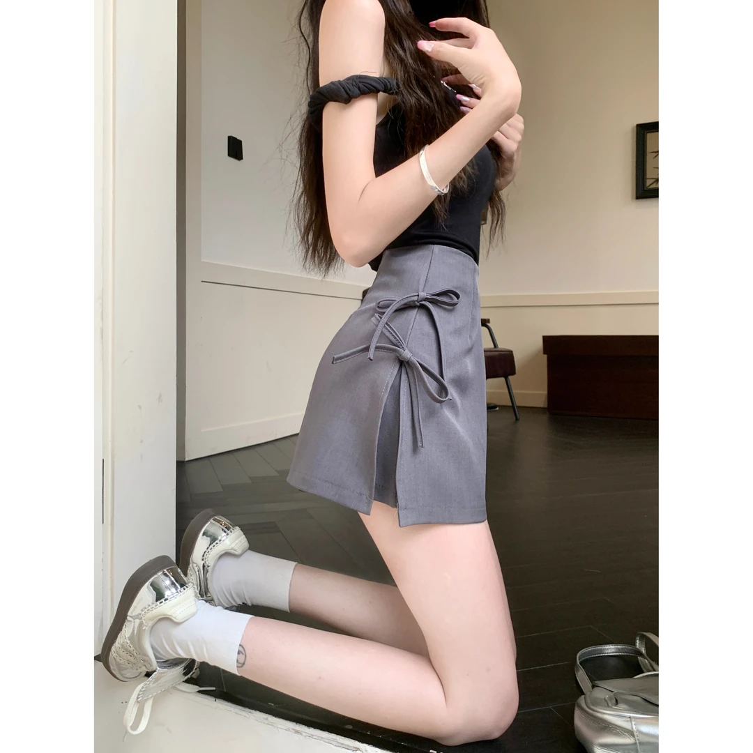 显瘦设计感蝴蝶结系带半身裙女新款高腰包臀百搭a字短裙子时尚