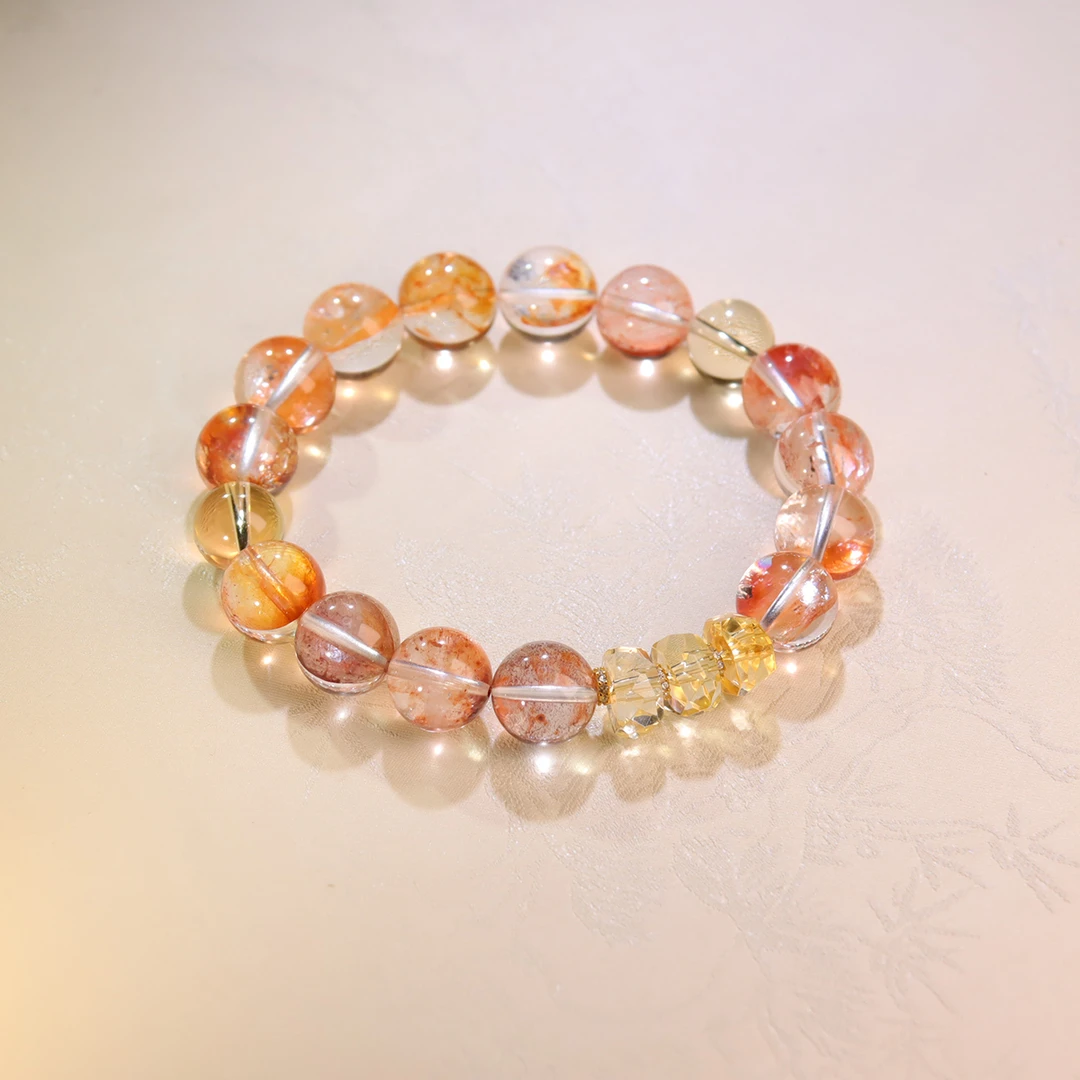 <[孤品]橘幸>芬达胶花黄水晶多宝卡11mm水晶手串+