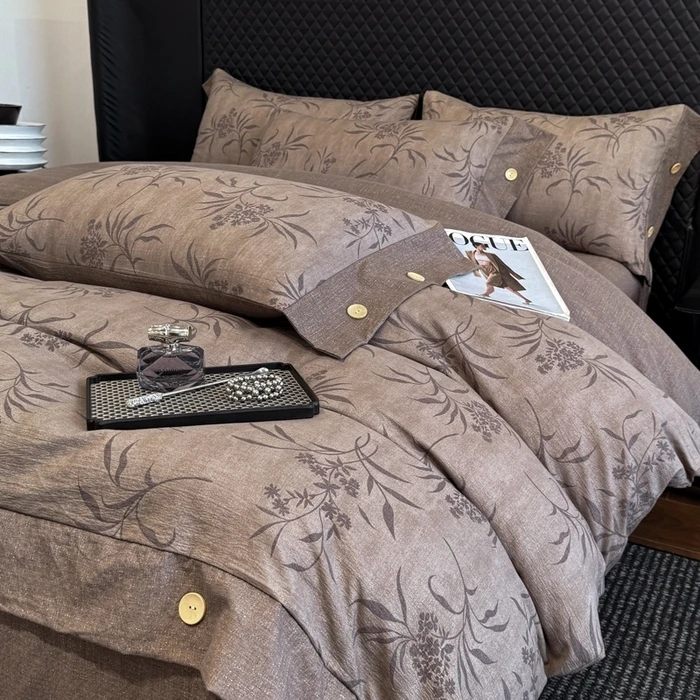 A类原麻复古皱皱纱四件套免熨烫纽扣款复古轻奢高级感床单被罩